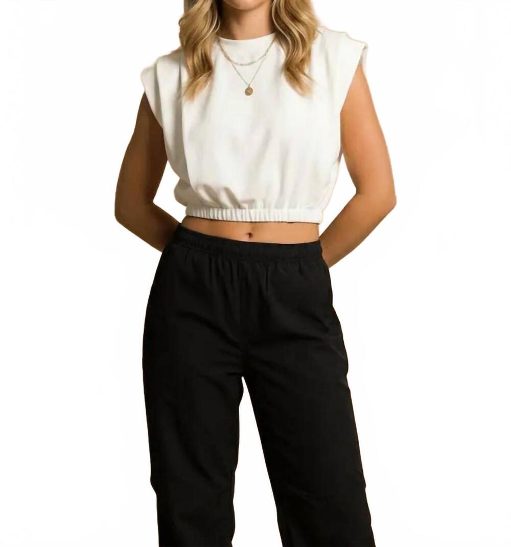 NEW HEYSON padded shoulder crop top in white